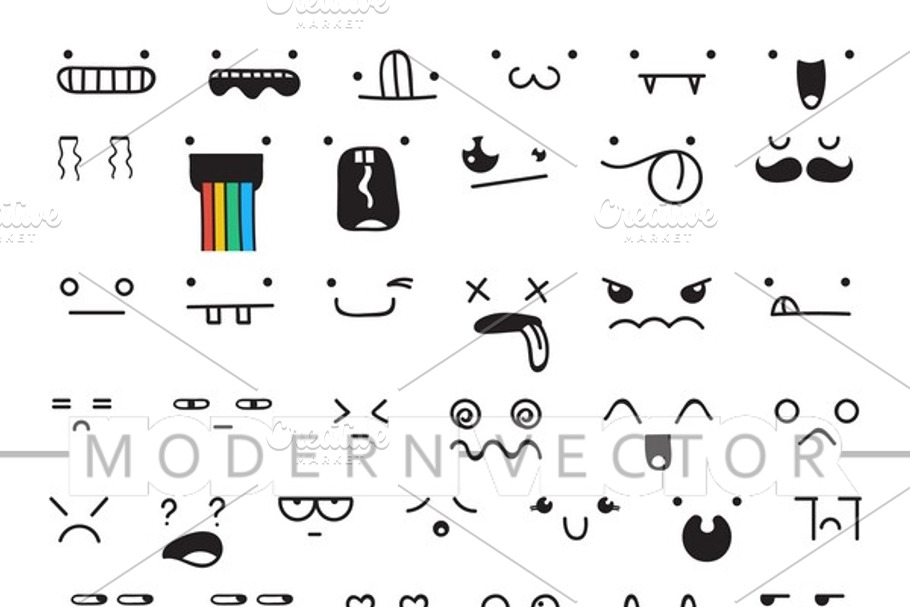 Set 50 different doodle emotions in Modern Icons - product preview 8
