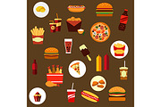 Takeaway and fast food flat icons