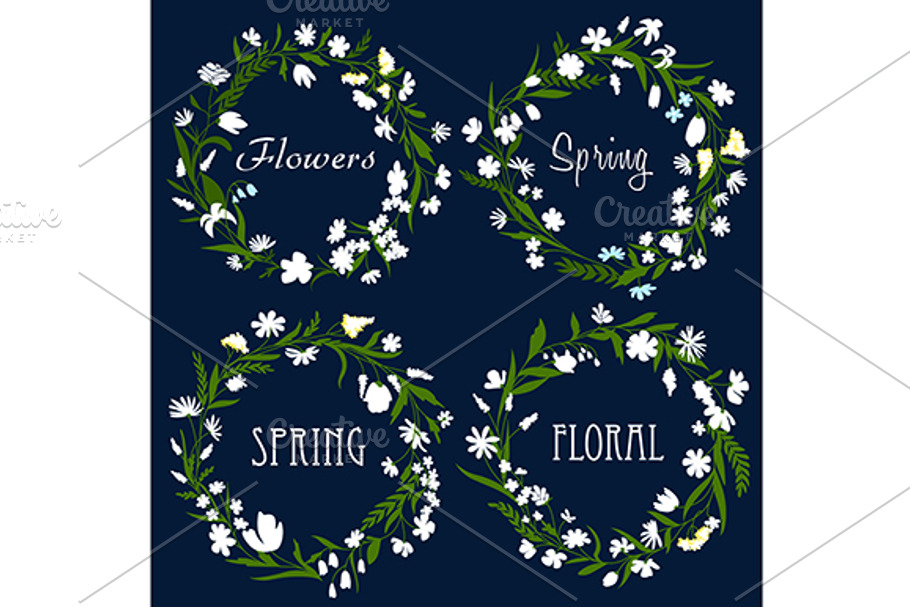 Set of pretty spring floral wreaths in Graphics - product preview 8