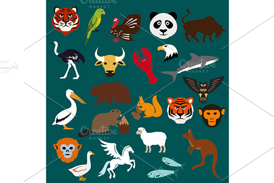 Animal and bird flat icons in Graphics - product preview 8