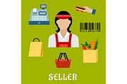 Seller concept with shopping icons