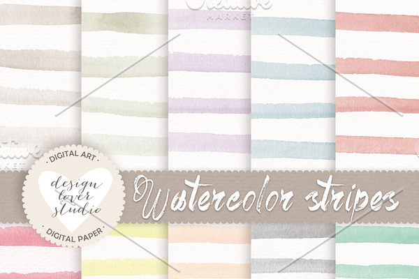 Watercolor stripes digital paper