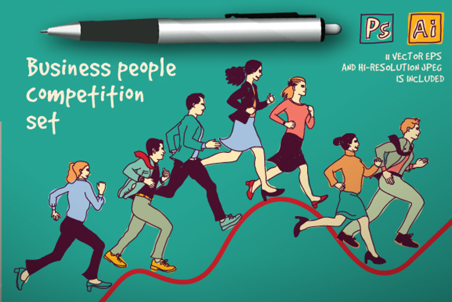 Business people competition set in Illustrations - product preview 8