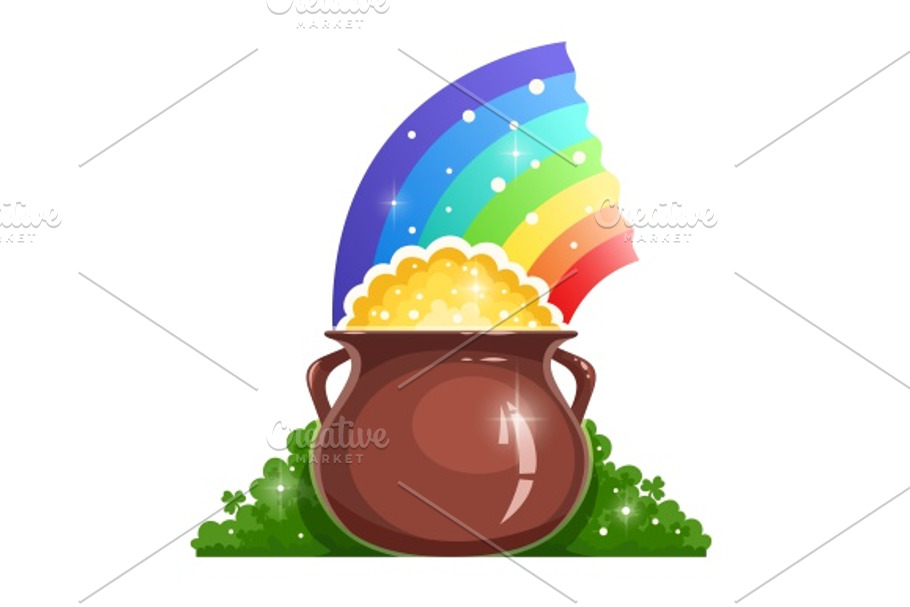 Kettle with gold and rainbow for saint Patrick's day in Illustrations - product preview 8