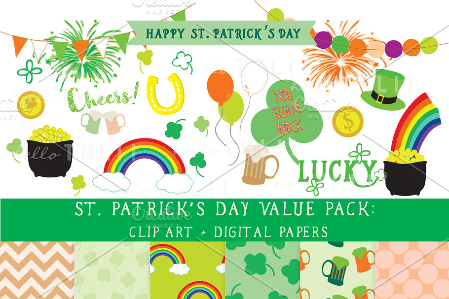 SALE! St Patrick's Day Clipart+Paper