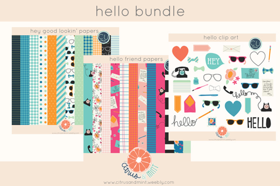Hello Bundle Clip Art and Papers in Illustrations - product preview 8