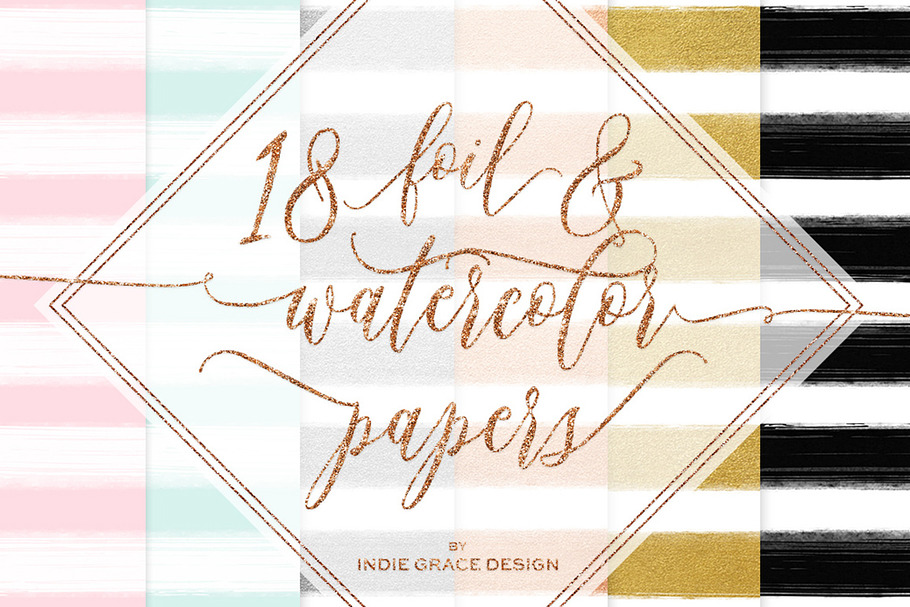 Watercolor Stripes Gold Foil Papers in Patterns - product preview 8