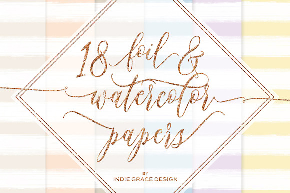 Watercolor Stripes Gold Foil Papers in Patterns - product preview 1