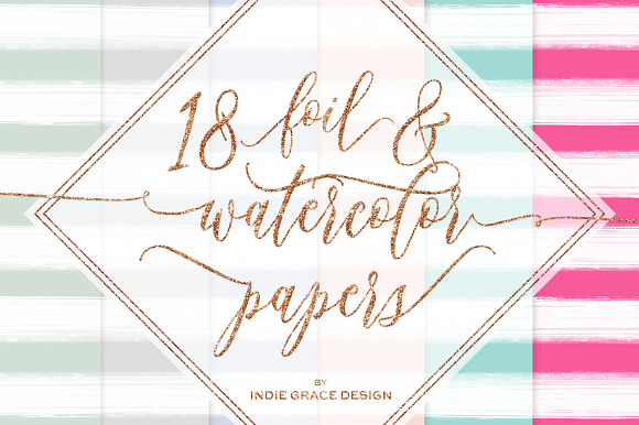 Watercolor Stripes Gold Foil Papers in Patterns - product preview 2