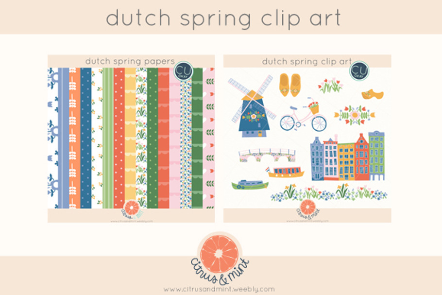 dutch spring clipart and papers