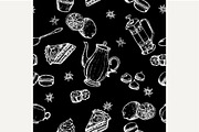 Hand draw tea party seamless pattern