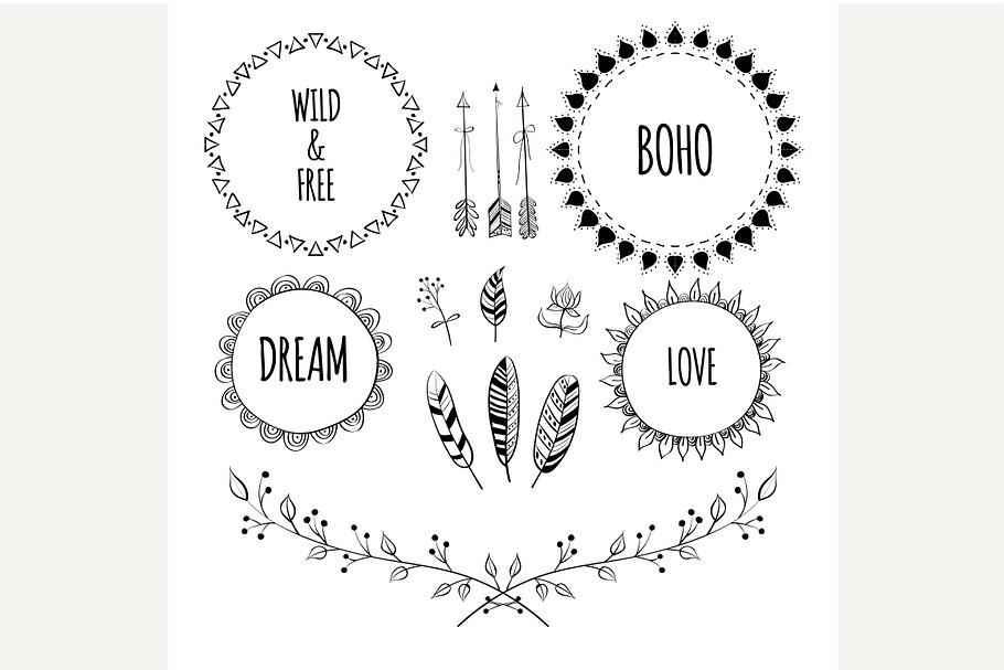 Boho Style Frames and design element in Illustrations - product preview 8