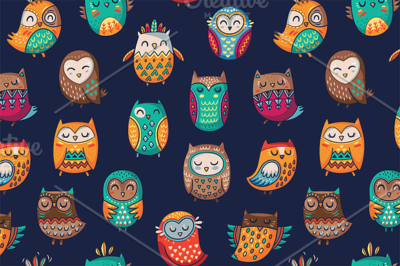 Tribal owls pattern in Patterns - product preview 3