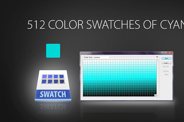 512 color swatches of cyan
