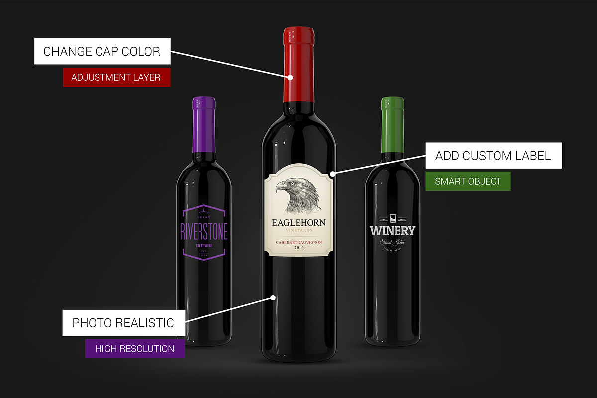 Wine Bottle Mockups in Product Mockups - product preview 8