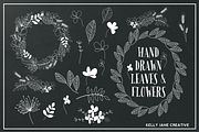 Hand Drawn Flowers & Foliage B&W