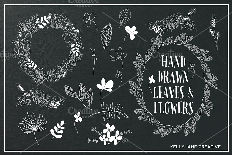 Hand Drawn Flowers & Foliage B&W