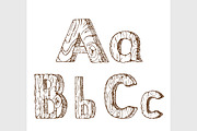 Hand-drawn wooden alphabet  A B C