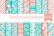 Seamless Turquoise & Coral Geometric