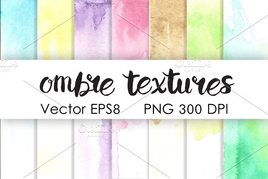 Ombre watercolor pastel textures set
