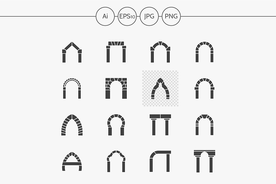 Black vector icons set of arches