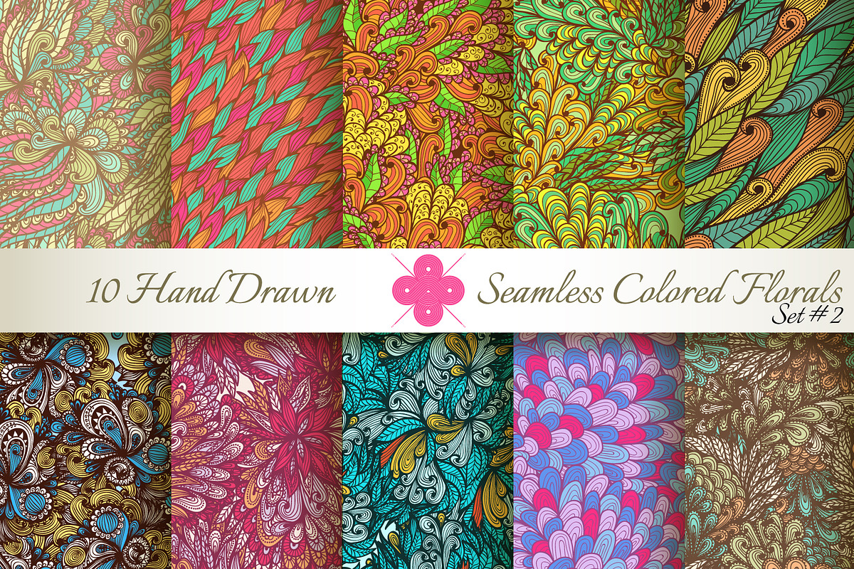 10 Colored Seamless Florals. Set #2 in Patterns - product preview 8