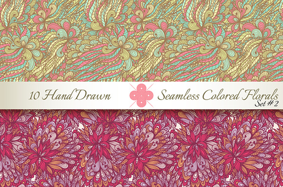 10 Colored Seamless Florals. Set #2 in Patterns - product preview 1