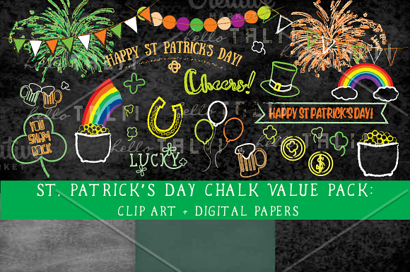 SALE! St Patrick's Day Chalkboard in Illustrations - product preview 2