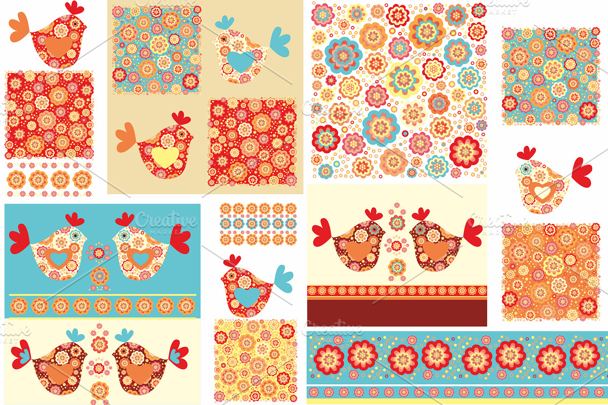 Birds and flowers (set) in Illustrations - product preview 8