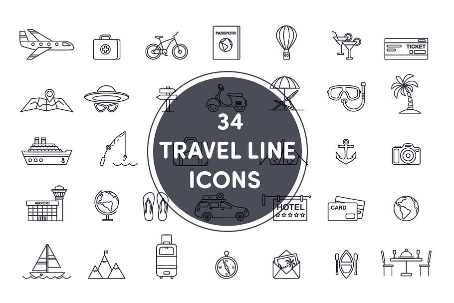  34 travel line icons  in Travel Icons - product preview 8