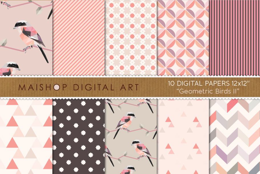 Digital Paper - Geometric Birds II in Patterns - product preview 8