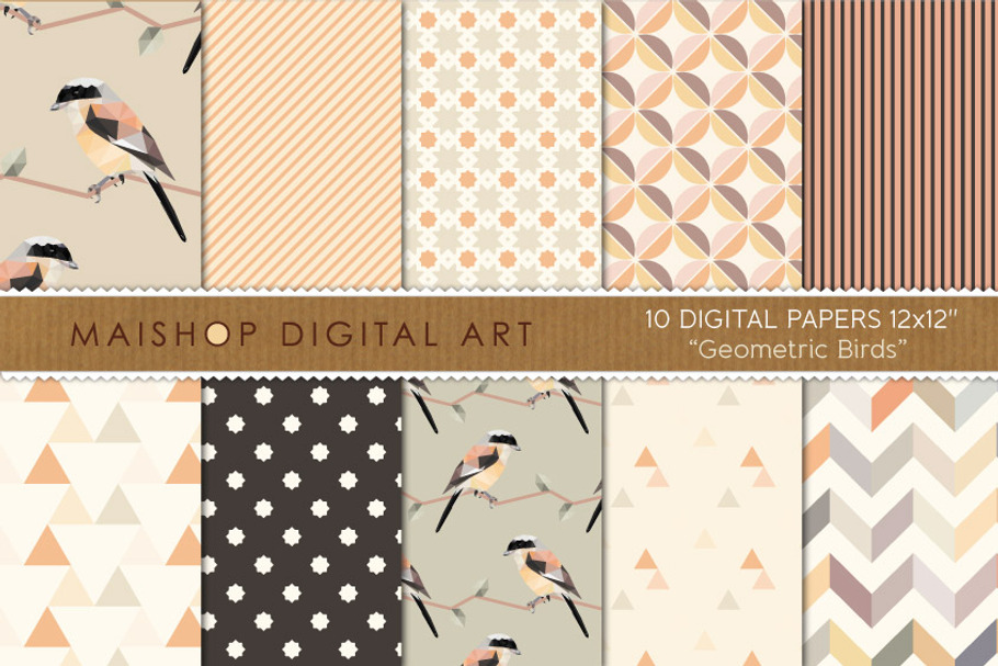 Digital Paper - Geometric Birds in Patterns - product preview 8