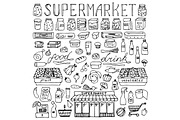 Supermarket Set + 2 Seamless Pattern