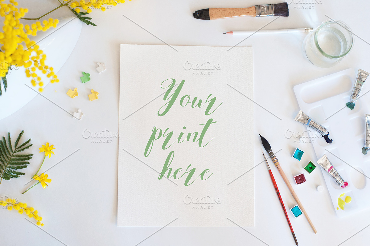 Set of 6 Mockups watercolor spring in Print Mockups - product preview 8