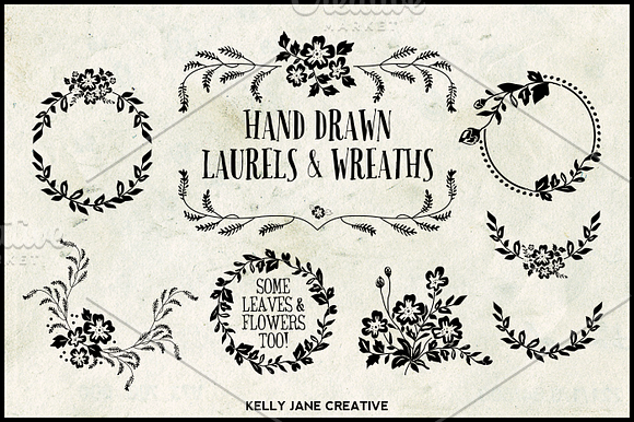 Hand Drawn Flowers & Leaves Elements in Illustrations - product preview 1