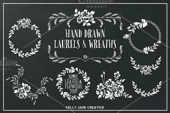 Hand Drawn Flowers & Leaves Elements in Illustrations - product preview 2