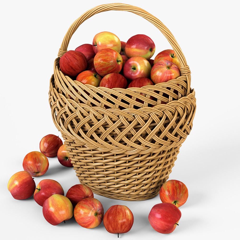 Wicker Basket 01 with Apples in Food - product preview 1