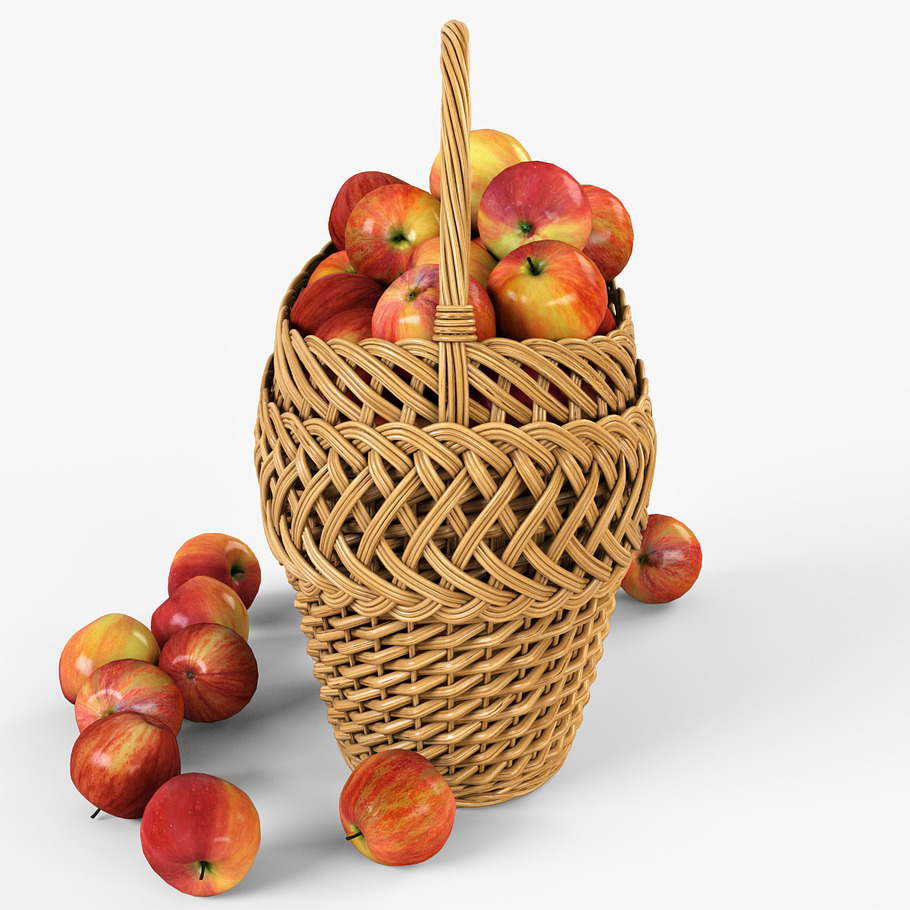 Wicker Basket 01 with Apples in Food - product preview 2
