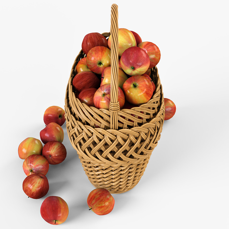 Wicker Basket 01 with Apples in Food - product preview 3