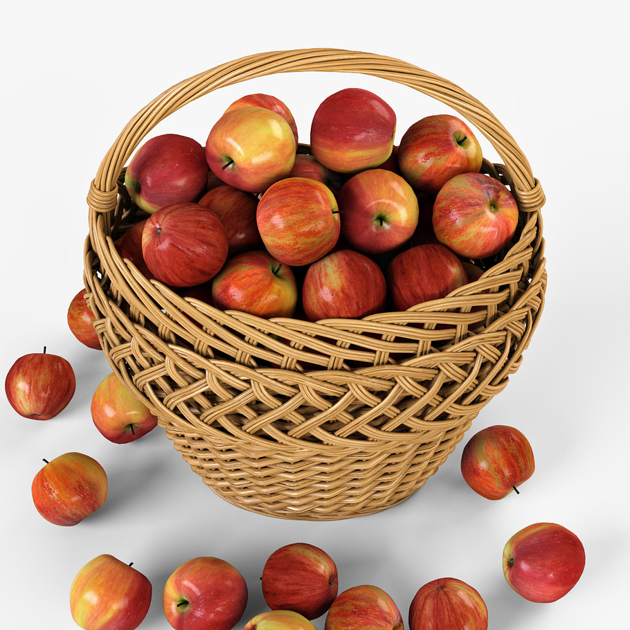 Wicker Basket 01 with Apples in Food - product preview 4