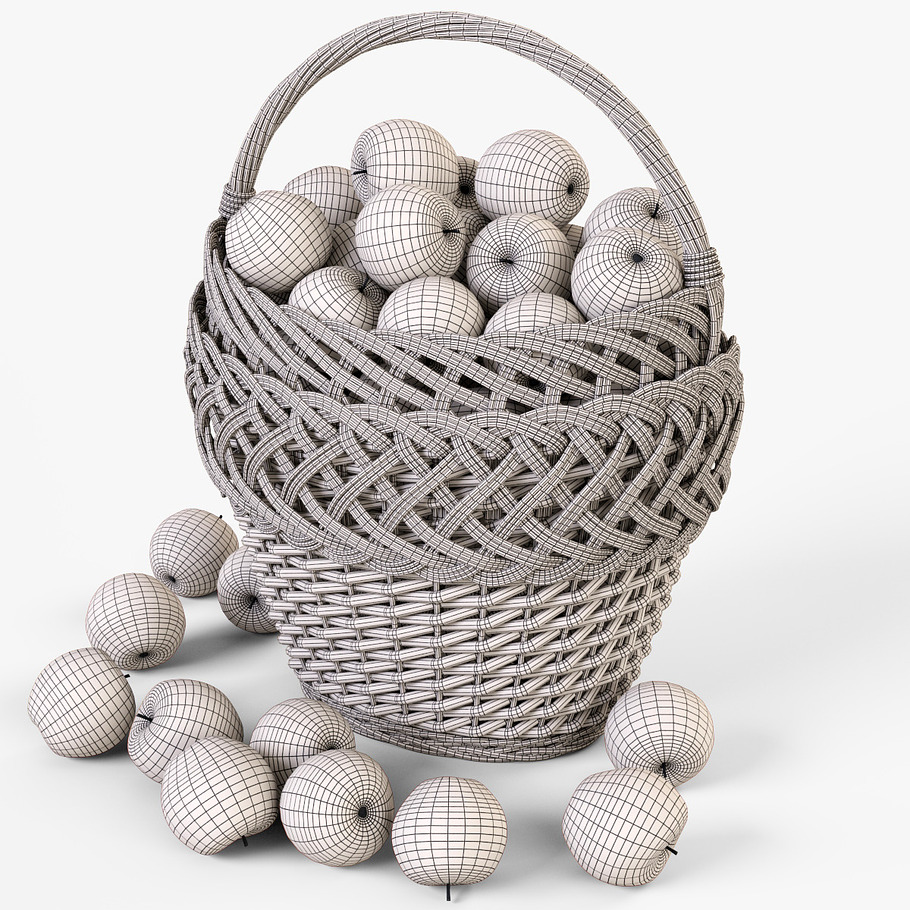 Wicker Basket 01 with Apples in Food - product preview 19