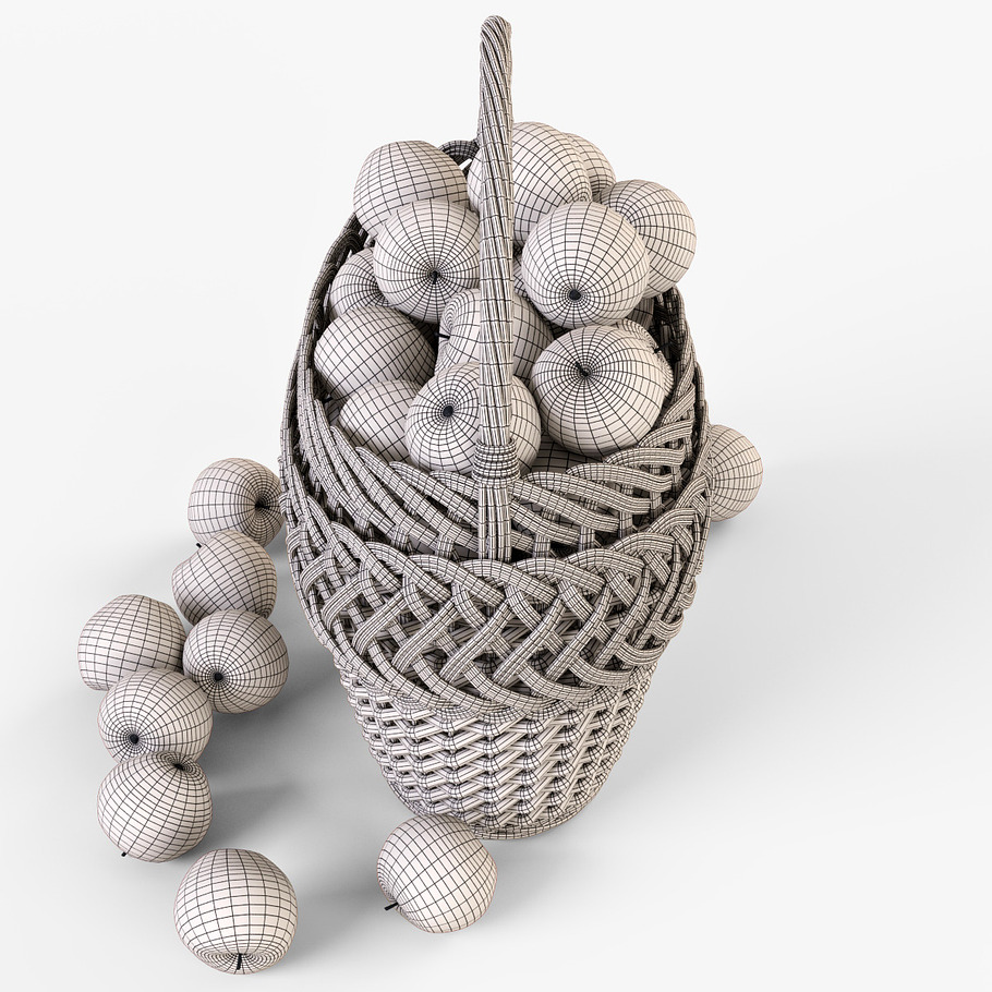 Wicker Basket 01 with Apples in Food - product preview 21
