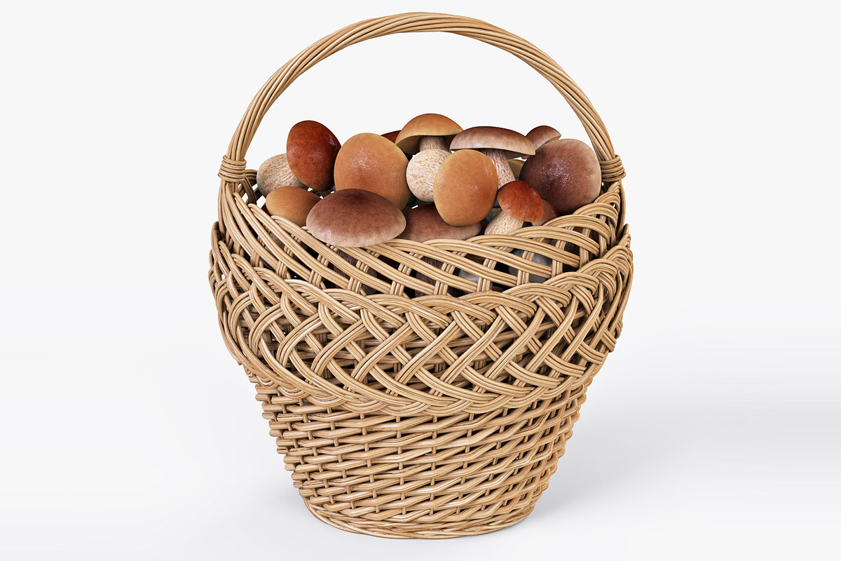 Wicker Basket 01 with Mushrooms in Food - product preview 8