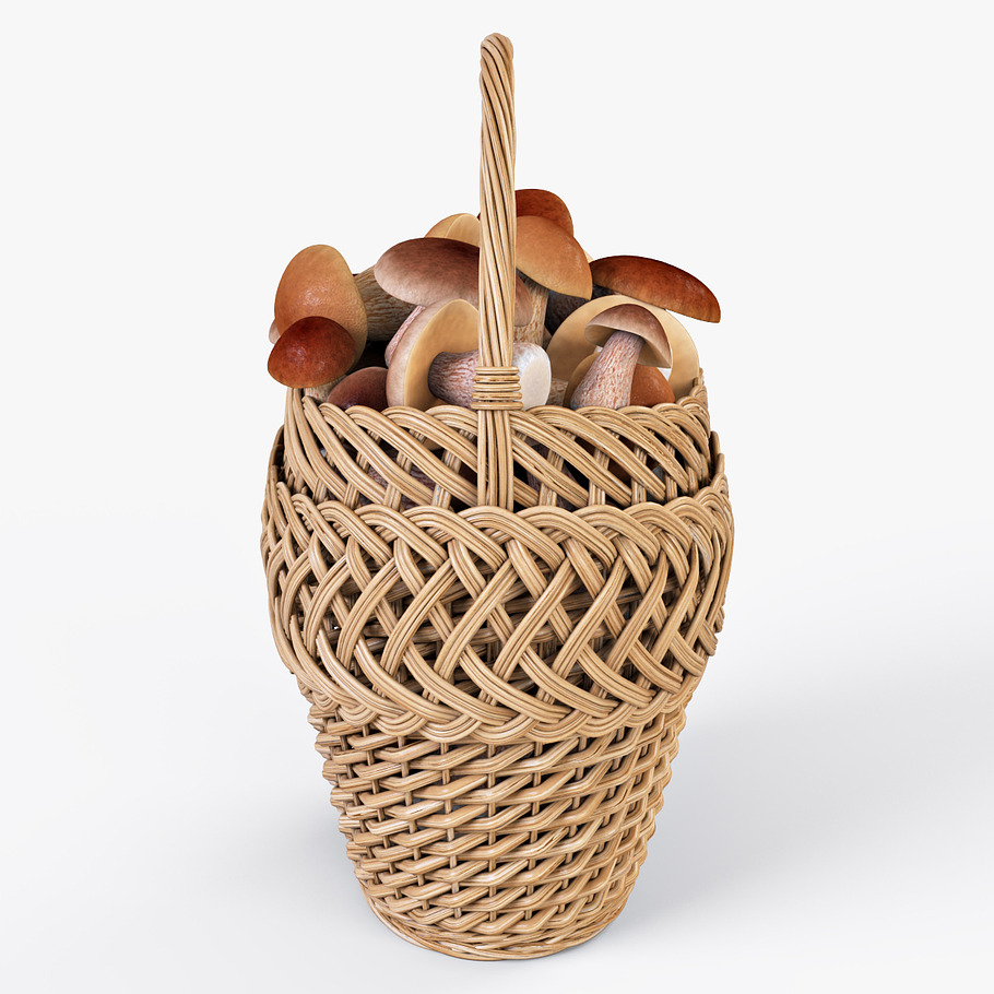 Wicker Basket 01 with Mushrooms in Food - product preview 2