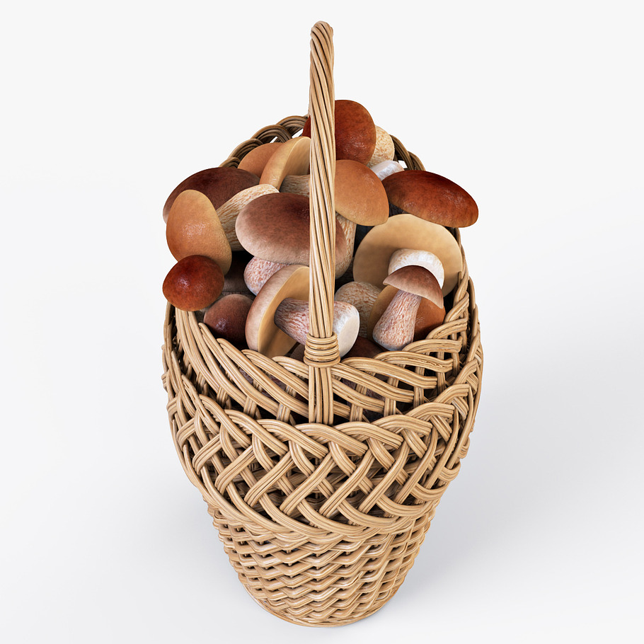 Wicker Basket 01 with Mushrooms in Food - product preview 3