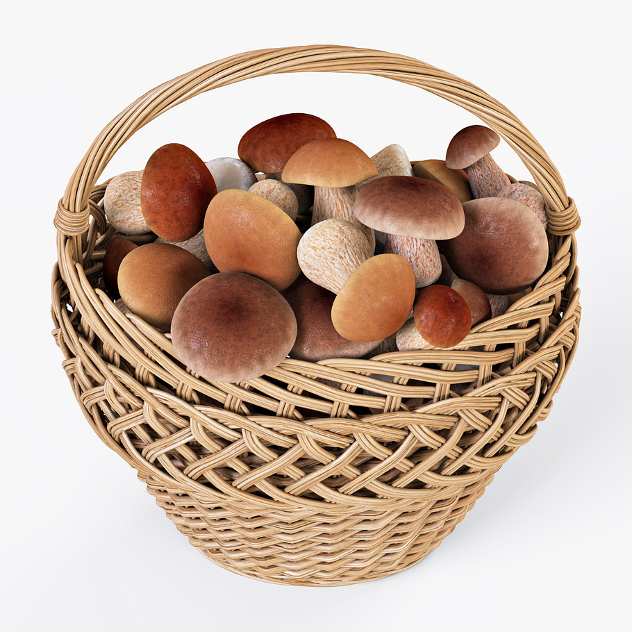 Wicker Basket 01 with Mushrooms in Food - product preview 4