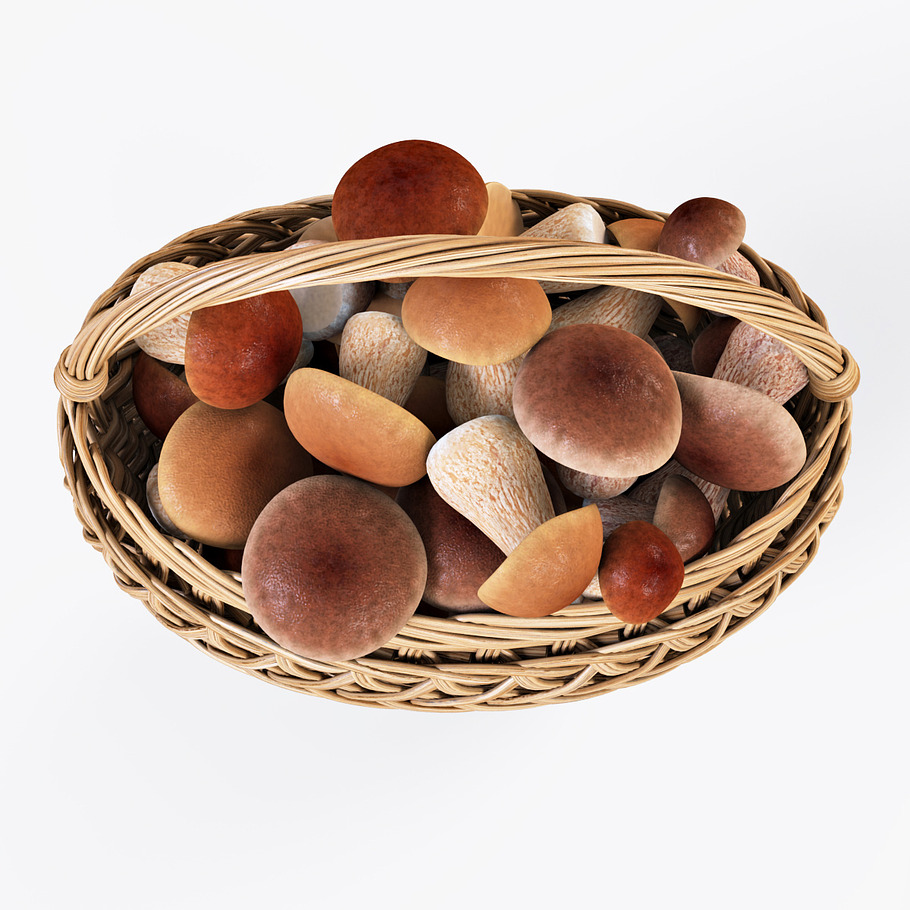 Wicker Basket 01 with Mushrooms in Food - product preview 5