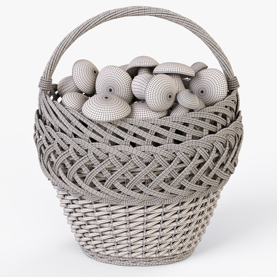 Wicker Basket 01 with Mushrooms in Food - product preview 9