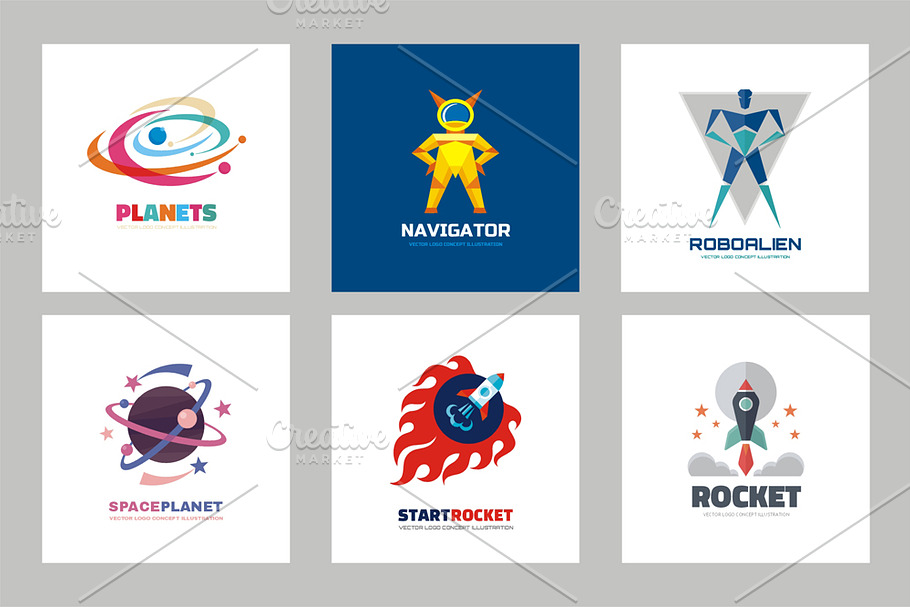 Planet, Rocket, Astronaut logo set in Logo Templates - product preview 8