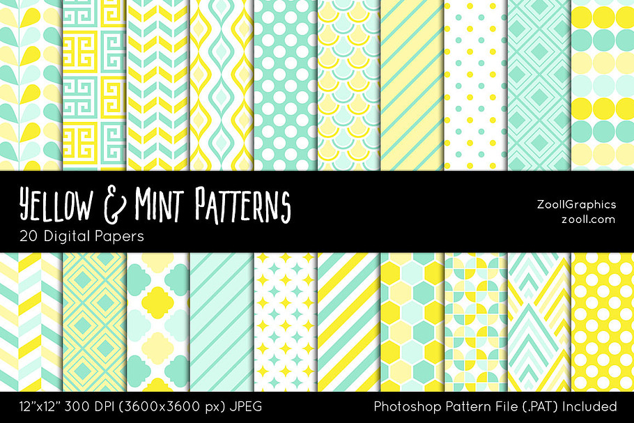 Yellow And Mint Digital Papers 